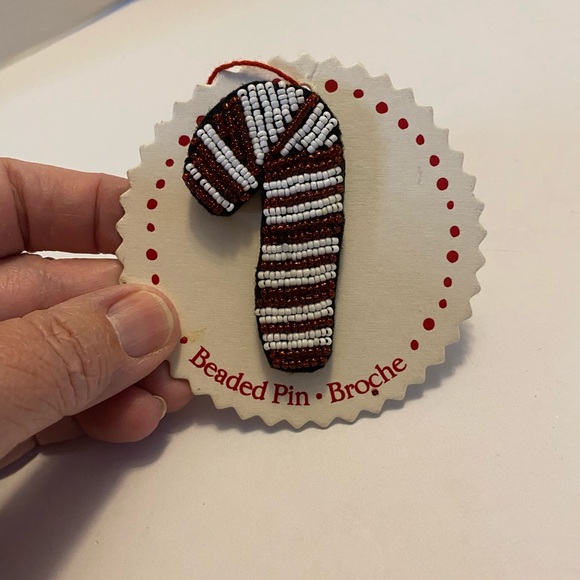 Hallmark Beaded Candy Cane Pin by Artist Cindy Pawlyshn New on Card GR8 Gift - Picture 6 of 15
